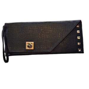 🐊Giannini black faux gator skin clutch pink interior wristband silver studding